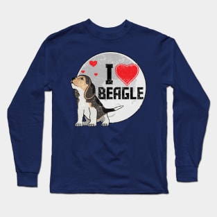 I Love Beagle Dog Night Vintage Design Long Sleeve T-Shirt